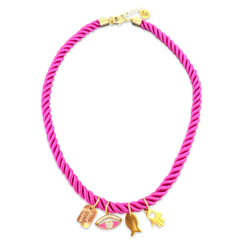 Silk chocker with Lucky charms fuxia