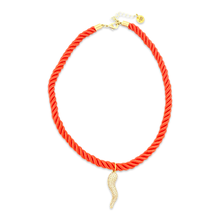 Load image into Gallery viewer, Silk chocker with Lucky horn red
