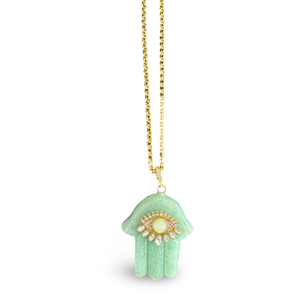 Lucky Hamsa חי necklace green