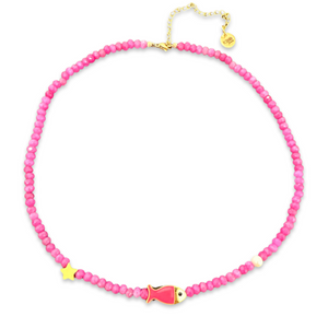 Lucky fish beads necklace fuxia