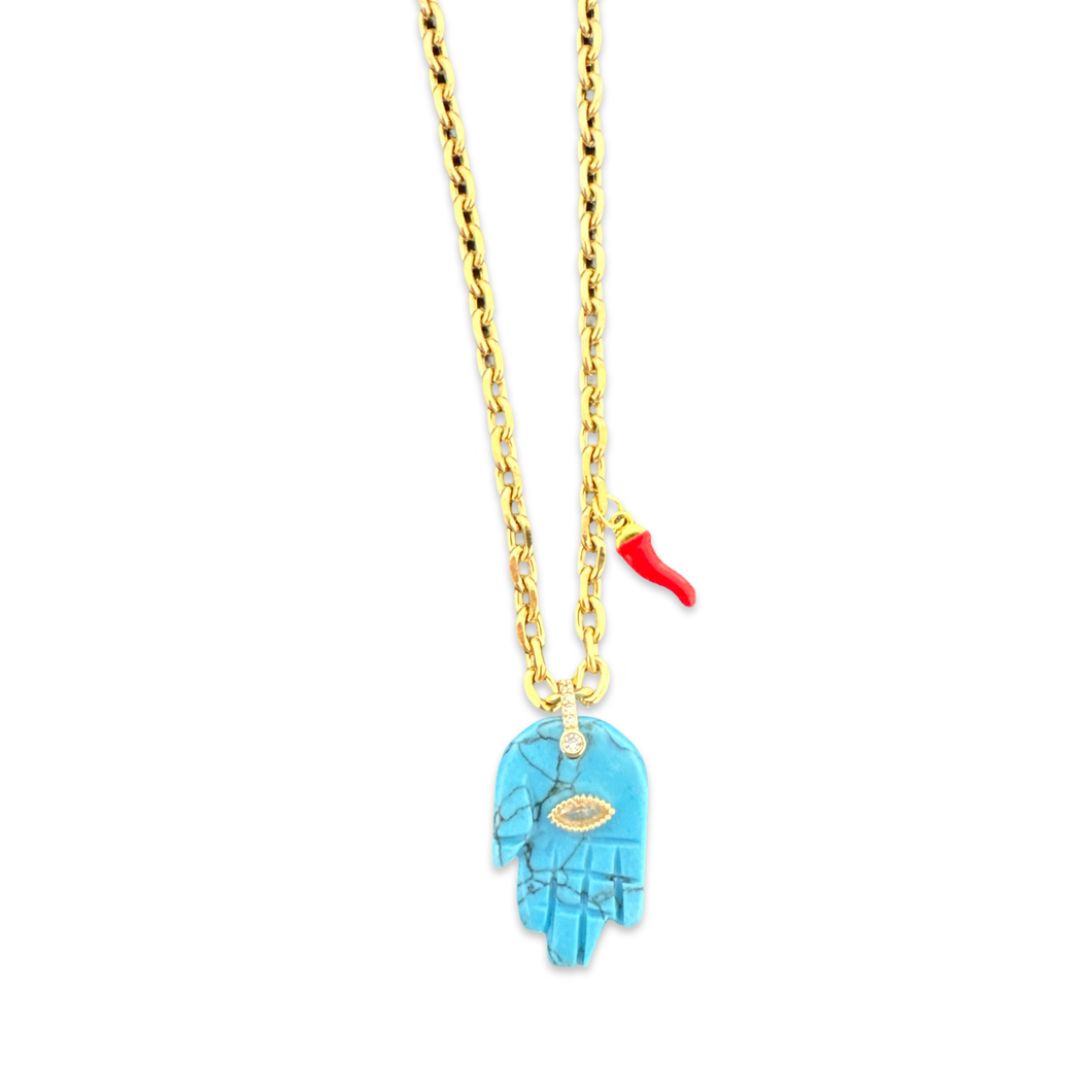 Necklace lucky hamsa turquoise