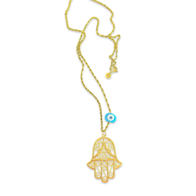 Load image into Gallery viewer, Necklace lucky giant hamsa turqoise