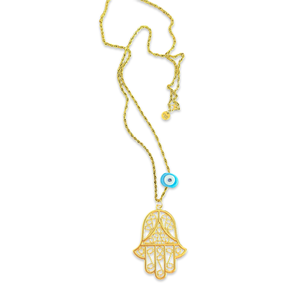 Necklace lucky giant hamsa turqoise