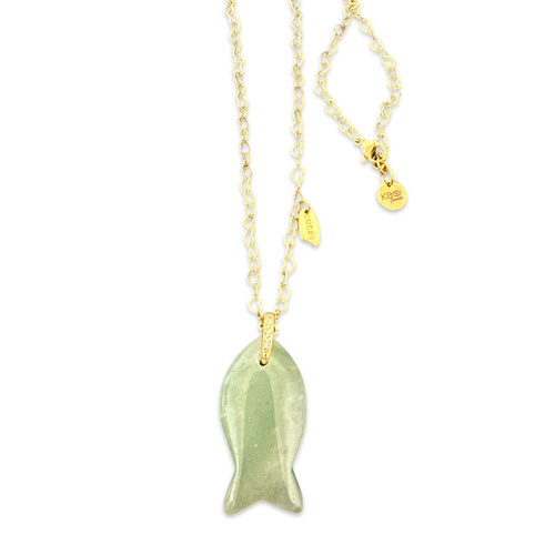 Necklace lucky fish green jade