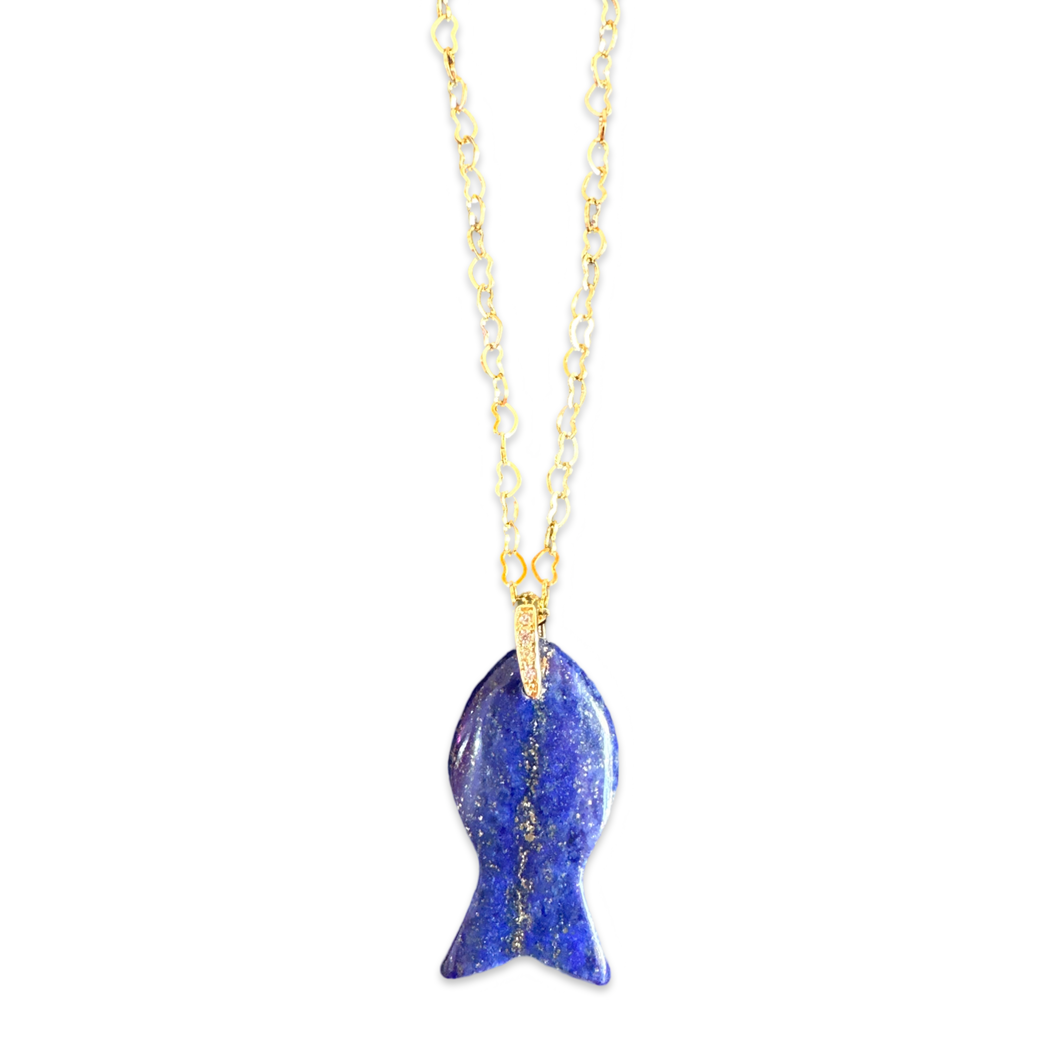 Necklace lucky fish stone blue lapislazzuli