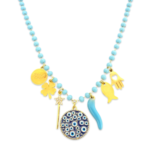 Long beads necklace lucky charms baby blue