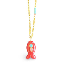 Load image into Gallery viewer, Capri fish necklace medium red coral