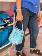 Load image into Gallery viewer, Bandana mini bucket bag baby blue