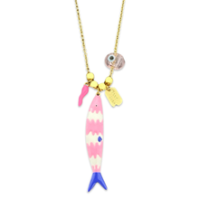 Load image into Gallery viewer, Sardine lucky fish Necklace pink