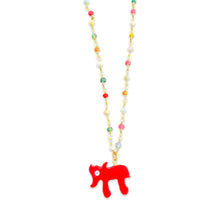 Load image into Gallery viewer, Lucky חי necklace red coral stone