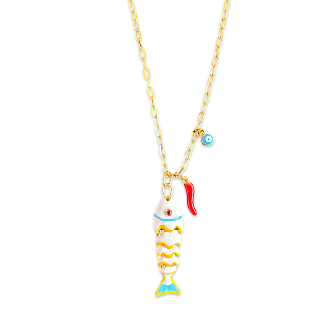 Capri lucky fish Necklace white