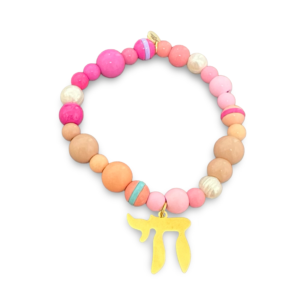 Colorful beads חי bracelet pink