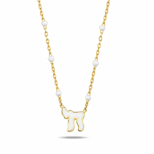Load image into Gallery viewer, Lucky חי necklace dots white