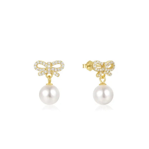 Studs earrings bow pearls
