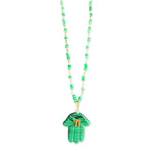 Necklace lucky hamsa CHAI green