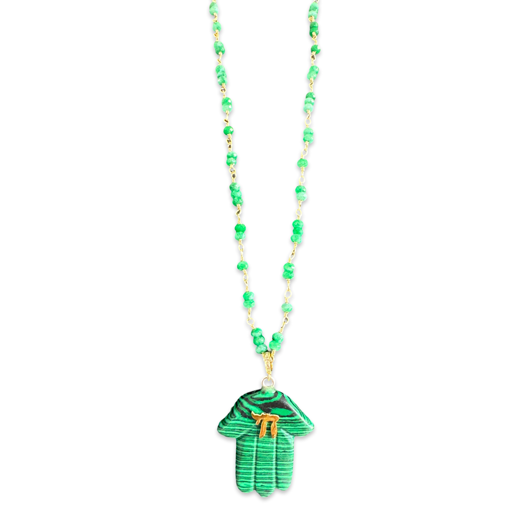 Necklace lucky hamsa CHAI green