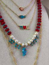 Load image into Gallery viewer, Amalfi lucky fish necklace red coral beads turquoise