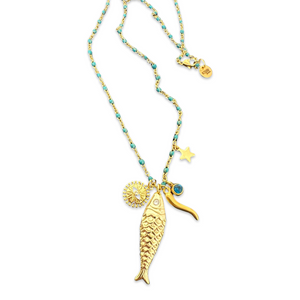 Necklace fish lucky charms turquoise