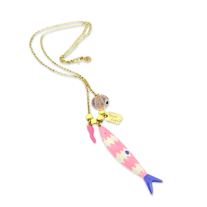 Sardine lucky fish Necklace pink