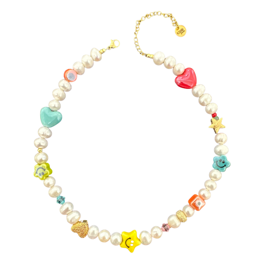 Rock pearls smile lucky necklace multicolor