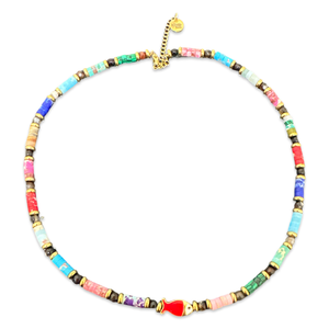 Lucky fish natural beads necklace red