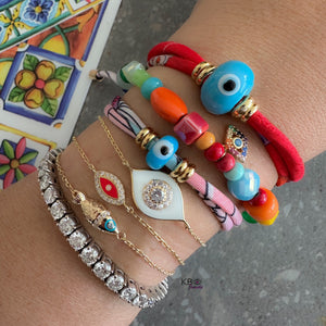 Silk bracelet with lucky eye RED