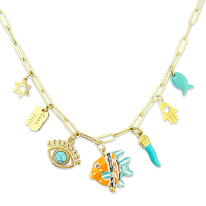 Necklace lucky charms fish turquoise