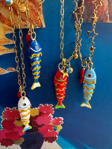 Capri lucky fish Necklace red