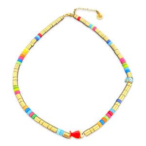 Lucky fish goldie beads necklace red