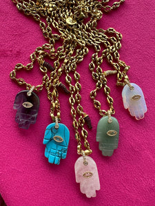 Necklace lucky hamsa Green jade