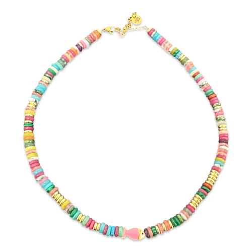 Lucky fish natural beads necklace pink