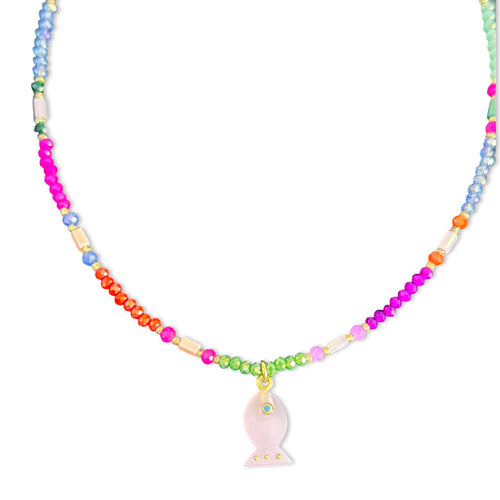 Amalfi lucky fish necklace pink beads