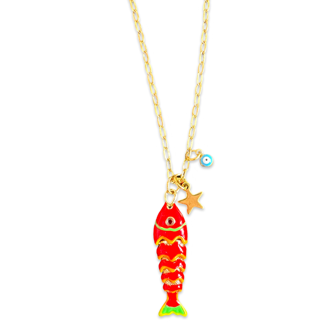 Capri lucky fish Necklace red