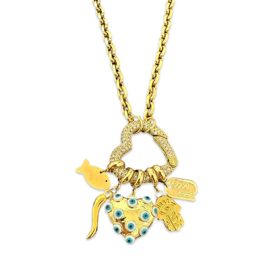 Necklace mixed lucky charms heart