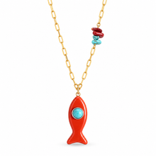 Load image into Gallery viewer, Capri fish necklace medium red coral