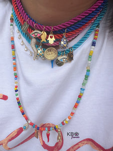 Silk chocker with Lucky charms fuxia