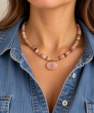 Load image into Gallery viewer, Lucky eye beads necklace pink quartz
