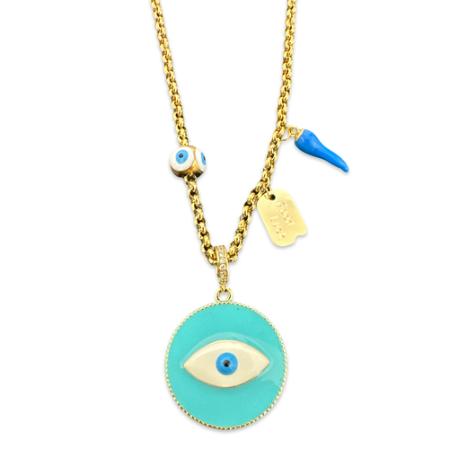 Necklace maxi lucky eye charms turquoise