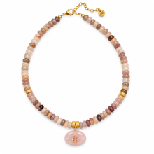 Load image into Gallery viewer, Lucky eye beads necklace pink quartz
