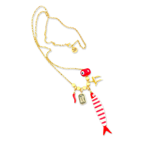 Sardine lucky fish Necklace red