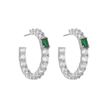 Load image into Gallery viewer, Luxury emerald hoops earrings silver