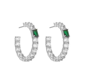 Luxury emerald hoops earrings silver