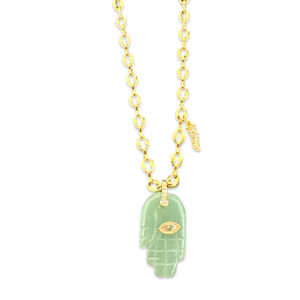 Necklace lucky hamsa Green jade