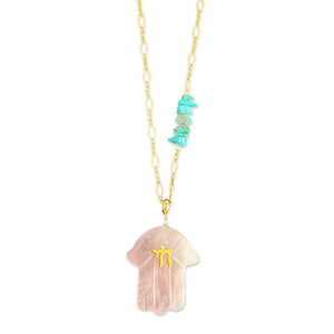 Necklace lucky hamsa CHAI Rose Quartz