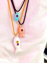 Load image into Gallery viewer, Capri fish lace necklace small turquoise amethyst