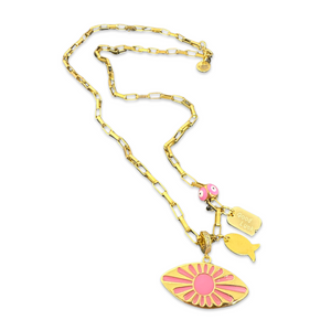 Necklace maxi lucky eye charms pink
