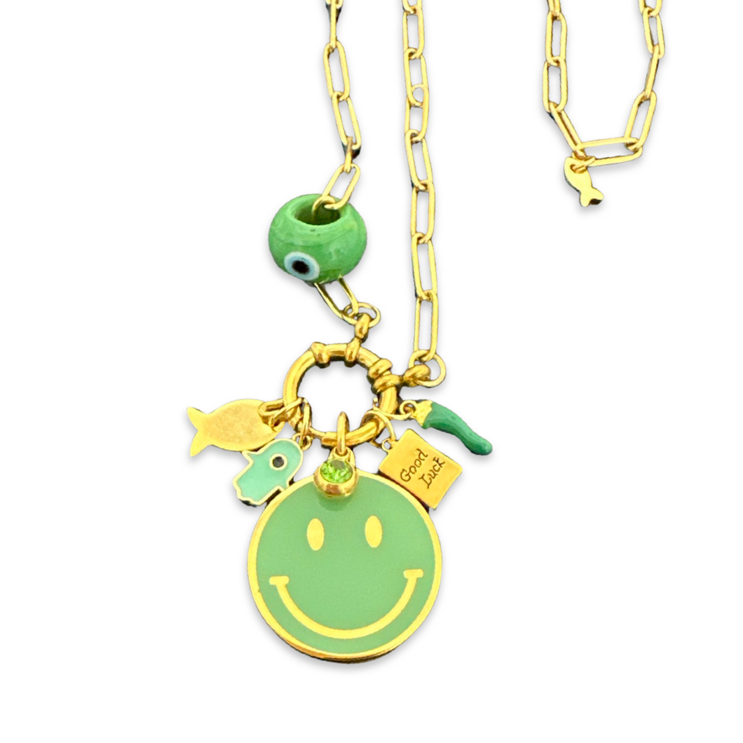 Necklace lucky charms SMILE green