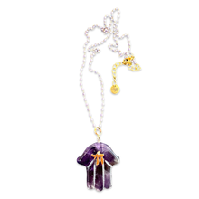 Load image into Gallery viewer, Necklace lucky hamsa חי purple