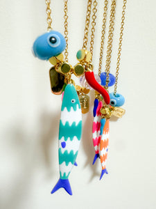 Sardine lucky fish Necklace pink