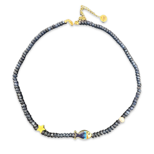 Lucky fish beads necklace dark blue